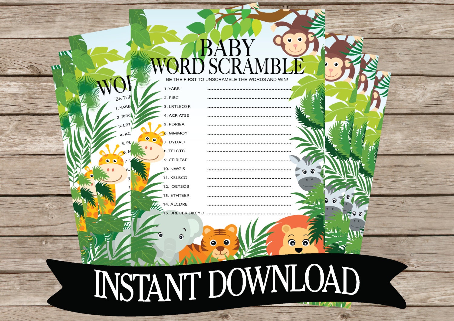 Safari Word Scramble Baby Shower Game Instant Download