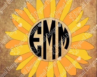 Sunflower Monogram Frame - Sunflower SVG - dxf - png - eps - fcm - ai - Sunflower Cut File - Silhouette File - Cricut File