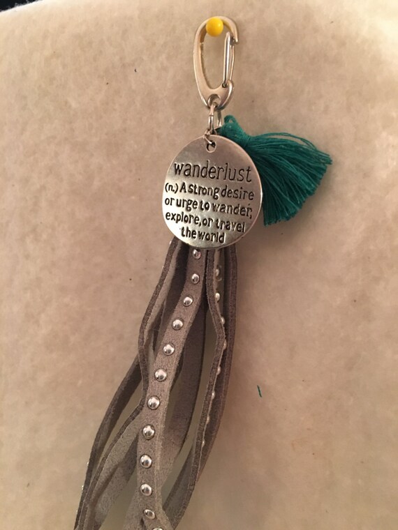 Wanderlust Keychain with Turquoise Tassel