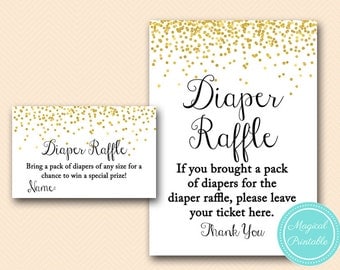 Diaper Raffle ticket and sign, Gold Baby Shower, Baby Shower Games & Activities, Instant Download Games Printable TLC148