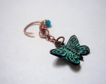 Copper cartilage hoop earring with butterfly charm