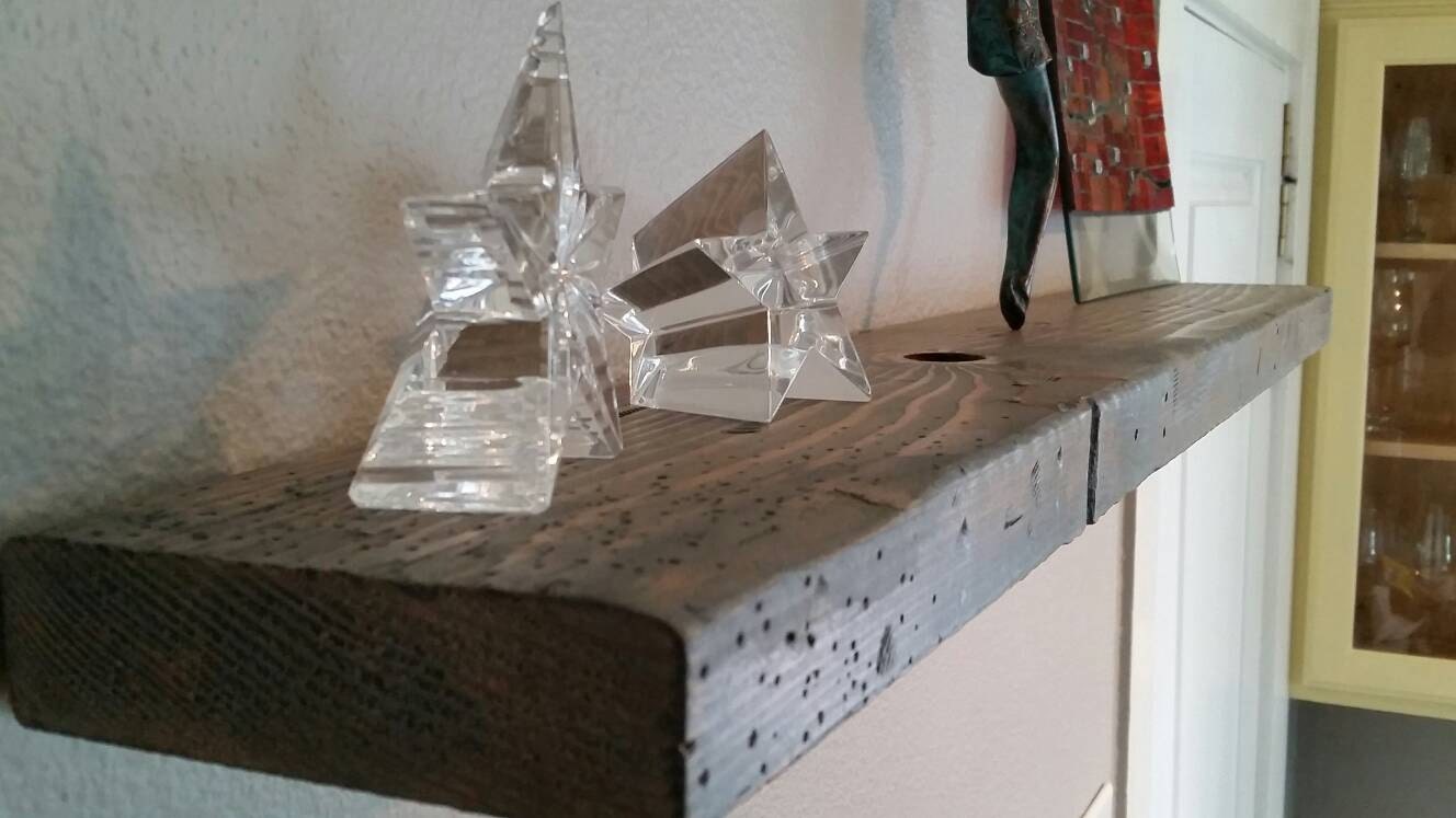 Faux Reclaimed Wood Floating Shelf Blue/Gray Stain