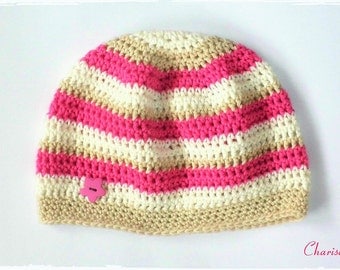 Baby hats, cotton, pink, beige, off-white