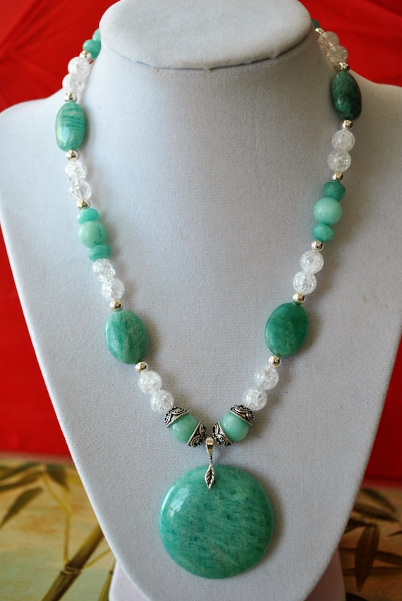 Amazonite Crackled Quartz and Sterling Silver Necklace