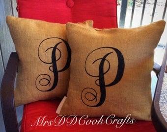 Burlap Pillow, Monogram Burlap Pillow, Rustic Pillow, Throw Pillow, Burlap Pillow, Outdoor Pillow, Custom Pillow, Last Name Pillow