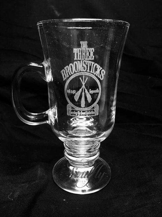 The THREE BROOMSTICKS engraved BUTTERBEER harry potter glass