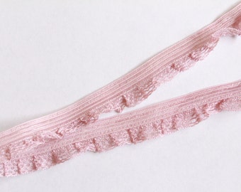 5 yards 1/2" Ruffled Mauve Pink Net Stretch Elastic Lace Trim|Mauve Pink Mesh Stretch Ruffle Lace Elastic Sewing Trim|Lingerie Headband DIY