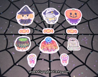 Handmade Animal Crossing New Leaf Sparkly Halloween Sticker Set, Video Game Sticker Pack (11 Pieces),ACNL, Kawaii Stickers, Stationary