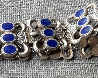 This is a stunning Rare art deco 925 Silver and enamel Bracelet by 'WMF'