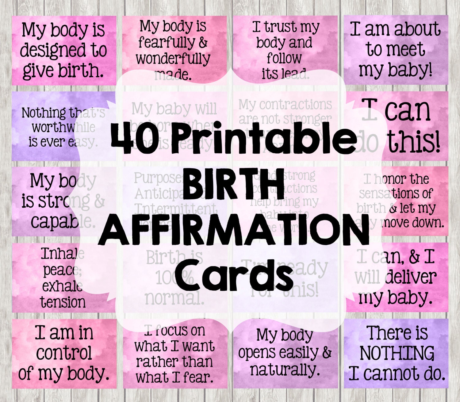 40 Birth Affirmation Cards for Natural Labor / Birth 4x6