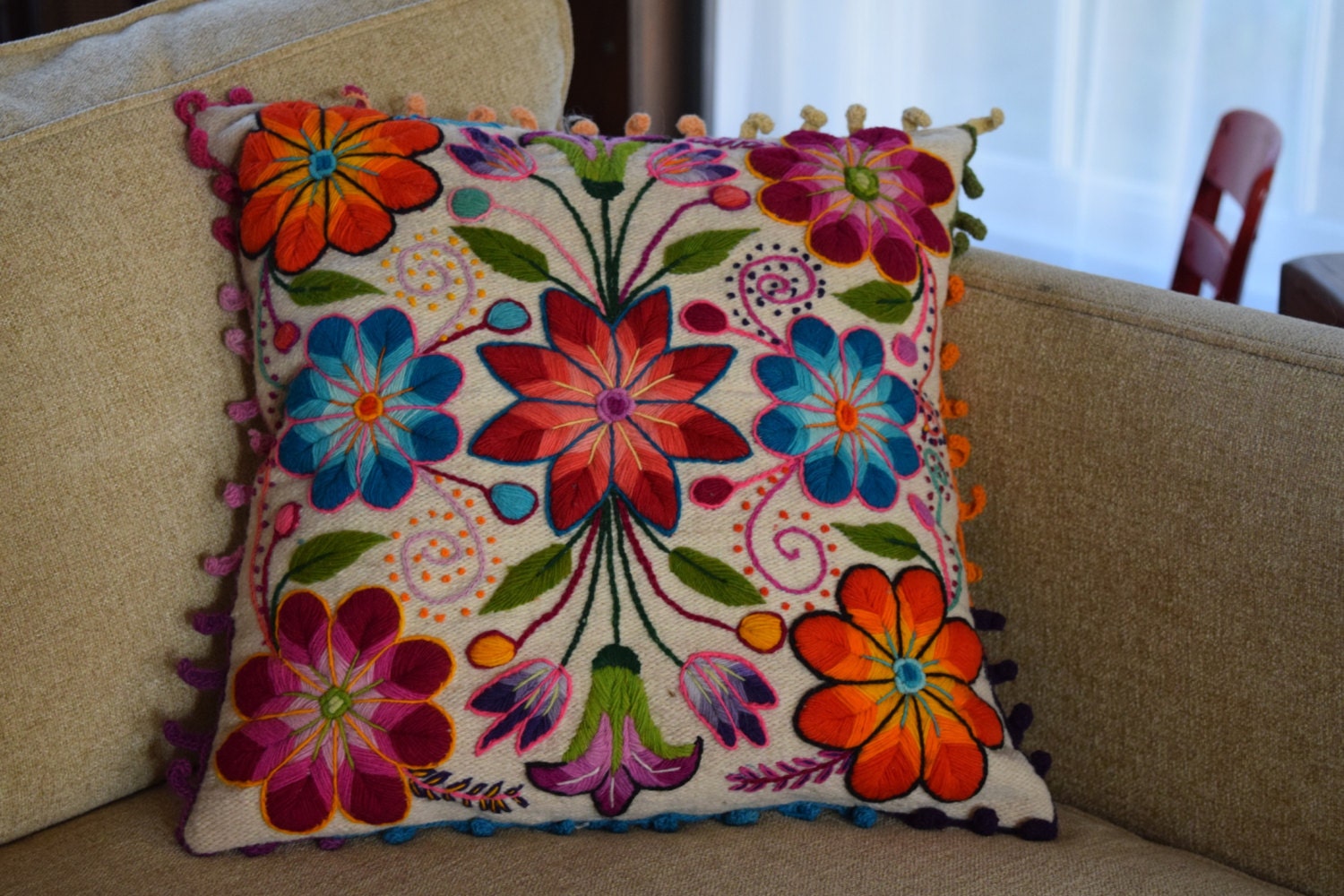 Hand Embroidered Pillow Cover by KukuliMarket on Etsy