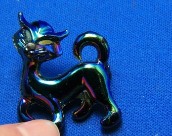 Vintage Iridescent Carnival Glass Cat Pin Brooch