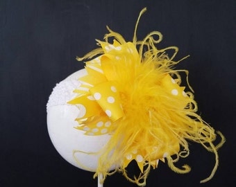 Hello Sunshine Over The Top Boutique Hairbow Headband Ostrich Feather Yellow