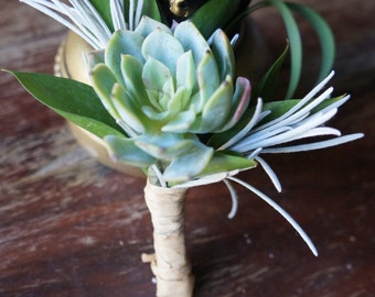 Elegant Succulent Boutonniere with Real Succulent (Fully Customizable)