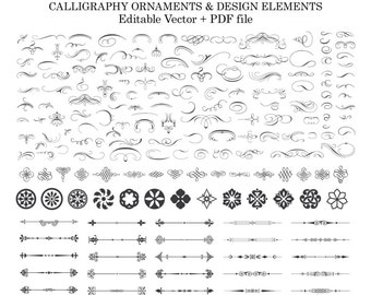 Calligraphy Flourish Clipart Calligraphy Design Elements Ornament Clipart Laurel Wreath Clipart Clip Art PNG Vector PDF EPS Instant Download
