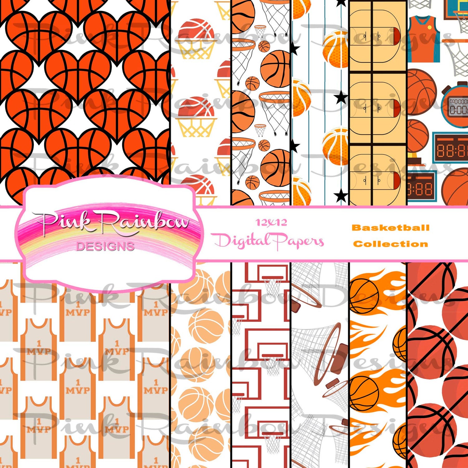 Basketball digital Paper Scrapbook party printable shoot
