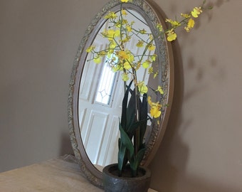 Vintage Ornate Champagne Gold Oval Mirror / Large Vintage Mirror