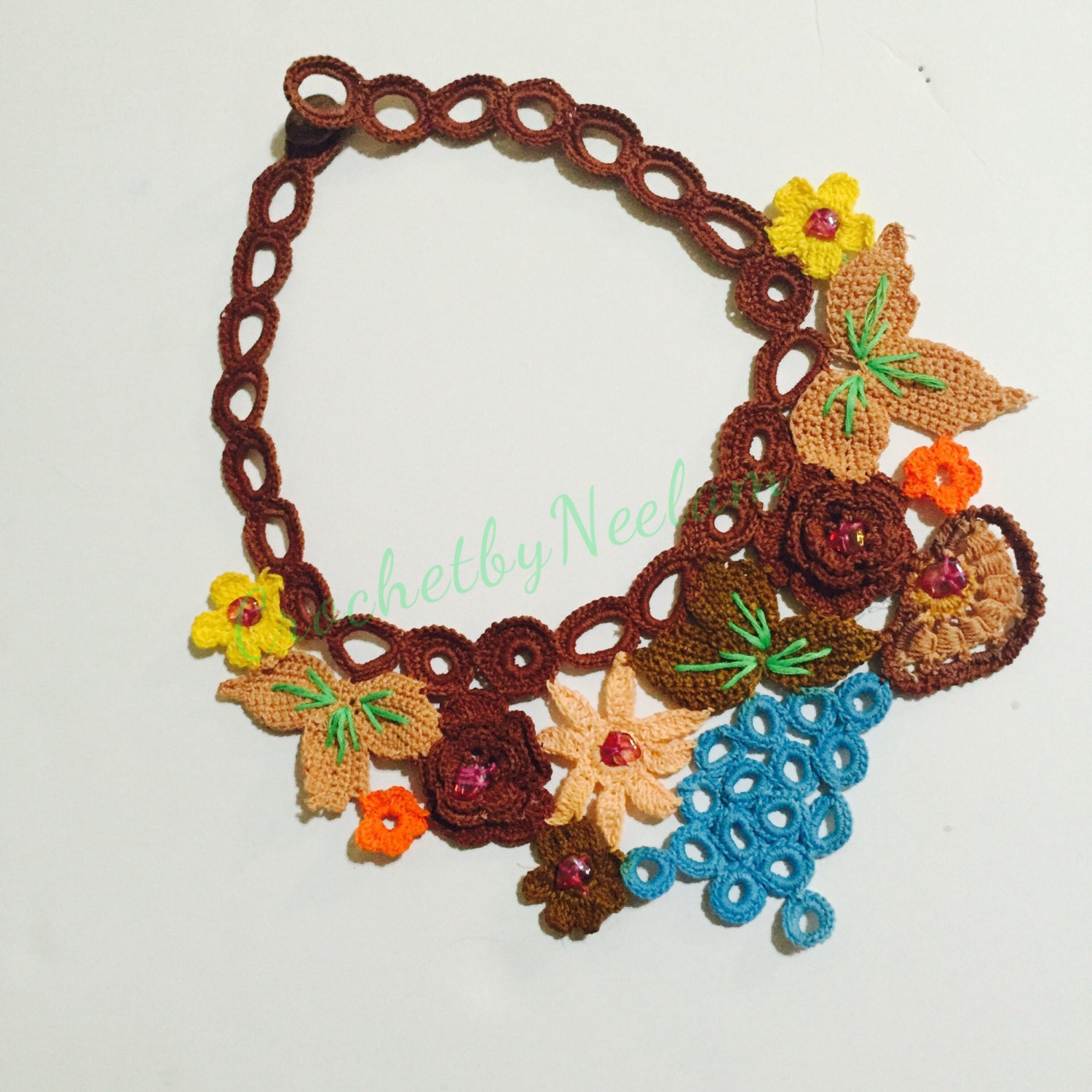 Crochet Jewelry Necklace colorful cotton thread by CrochetbyNJ