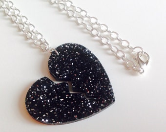 Sale | Broken Heart | Love | Heart | Emo | Black | Glitter | Laser Cut | Acrylic | Necklace