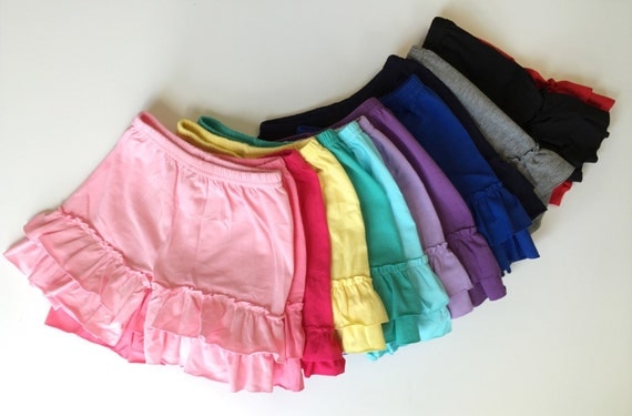 SALE Ruffled girls shorts Knit ruffle shorts by ThreePeaStudios