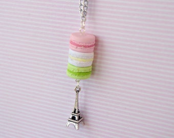 Macaron Macaroon Paris Eiffel Tower Necklace Polymer Clay Jewelry dollhouse miniature
