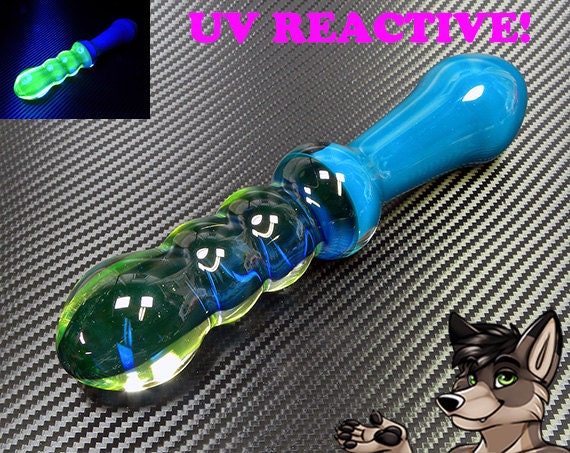 Double Ended Glass Dildo UV Reactive And Teal By GlassbyWoozy