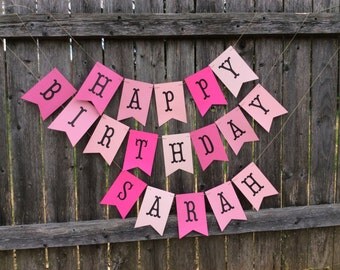 Pink Happy Birthday Banner. Girl birthday Banner. Barbie party. Teen birthday banner. Personalized birthday banner.