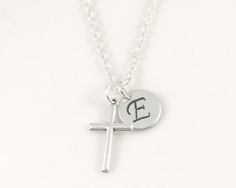 Personalized Cross Initial Necklace, Personalized Cross Necklace, Minimalist Jewelry, Confirmation Gift, 1st Communion necklace, bride gift