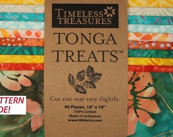 Tonga Treat Pack-Batik Hand dyed Cotton Fabric 10" Squares-Salsa- Brights 40 Squares-Timeless Treasures