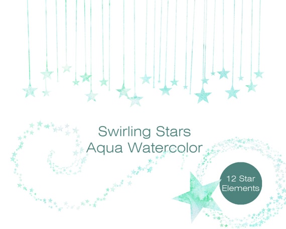 AQUA WATERCOLOR STAR Clipart Commercial Use Clipart by ClipArtBrat