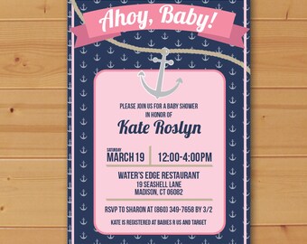 Ahoy Baby Shower Invitation, Nautical Baby Shower Invitation, Ahoy Baby, Nautical baby shower, Anchor Baby Shower Invitation