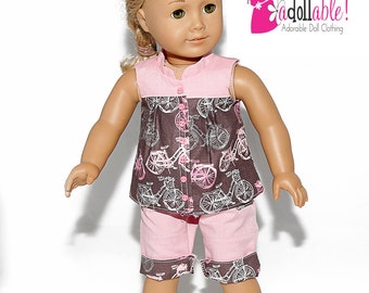 American made Girl Doll Clothes, 18 inch Girl Doll Clothing, Mock Button Shirt, Roll-Up Capris made to fit like American girl doll clothes