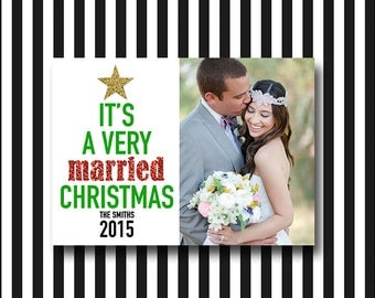 Items similar to Newlywed Christmas Cards, Just Married 