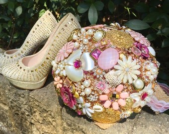 Wedding Brooch Bouquet, Broach Bouquet, Brooch Bouquet, Pink Gold Bouquet, Gold Wedding, Bridal Brooch Bouquet, Button Bouquet, DEPOSIT ONLY