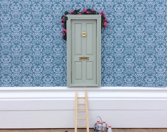 Fairy Door - Doll House Door hand painted sage green
