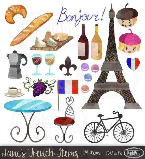 50% OFF French Clipart French Items Download by DigitalArtsi