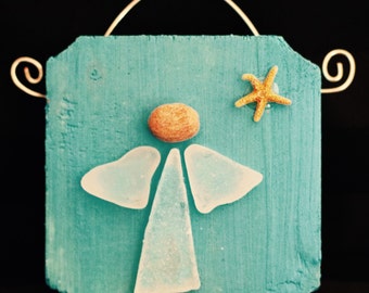 Sea Glass Angel Ornament/Wall Hanging (1 angel)