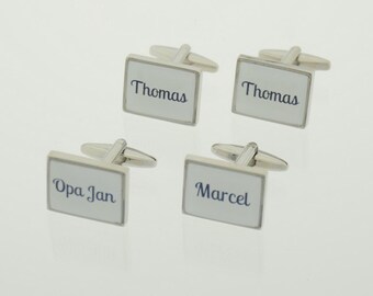 Unique personalized cufflinks with own name white/blue-gift/gift man