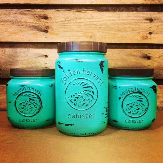 Mason Jar Kitchen Canister Set Vintage Golden Harvest