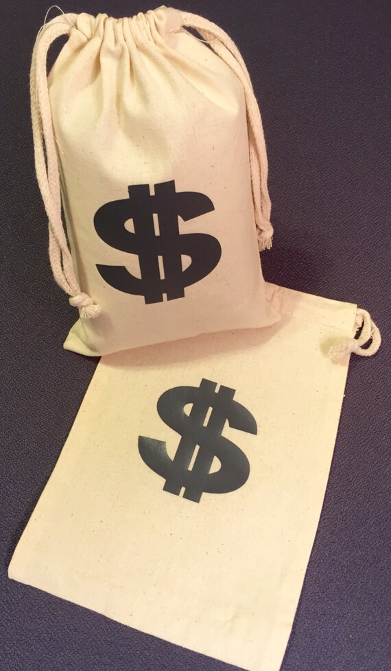 2 MONEY Dollar BAGS... Drawstring Bank Bags...Canvas