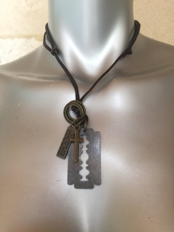 Gothic Punk Necklace Mens Leather Necklace Boyfriend Gift