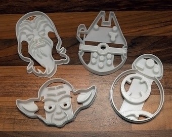 Star Wars Cookie Cutters x 4 - BB8, Yoda, Millennium Falcon & Chewbacca (Biscuit Cutters)