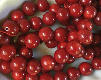 Deep Red Natural Bamboo Coral 8mm Beads