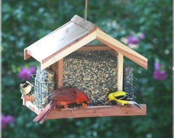Custom Engraved Cedar Wood Bird Feeder - Includes Text and Image Engraving! Great Gift for Parents or Grandparents