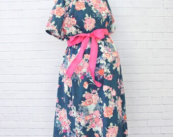 Charleigh's Navy & Coral Maternity Hospital Gown | Floral Labor and Delivery Gown