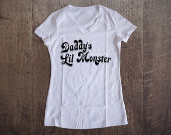 Daddy's Lil Monster Shirt, Harley Quinn Inspired Shirt, Harley Quinn, Suicide Squad, Ladies V-neck