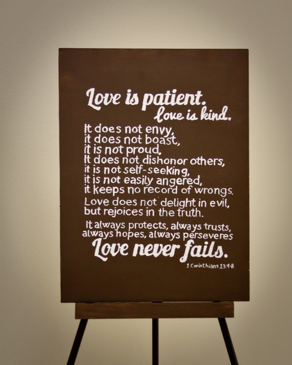 Items similar to Love is patient bible verse sign, rustic wedding decor