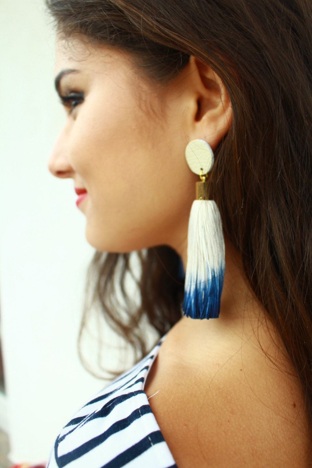 Navy Blue Earrings Navy Blue Tassel Earrings Ombre