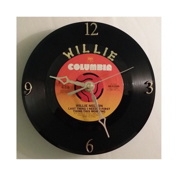 Repurposed Vinyl 45 Record Clock Willie Nelson Last