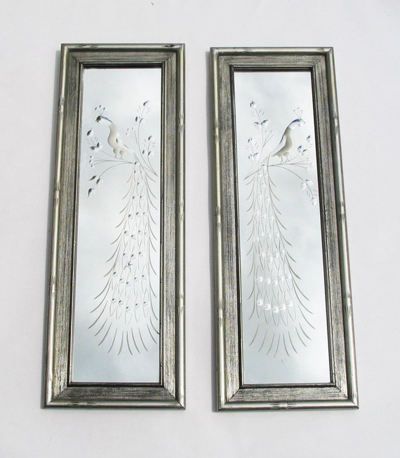 vintage midcentury etched peacock wall mirror by 4140home on Etsy